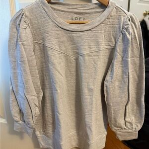 LOFT Light Gray Sweatshirt with Puff Sleeves